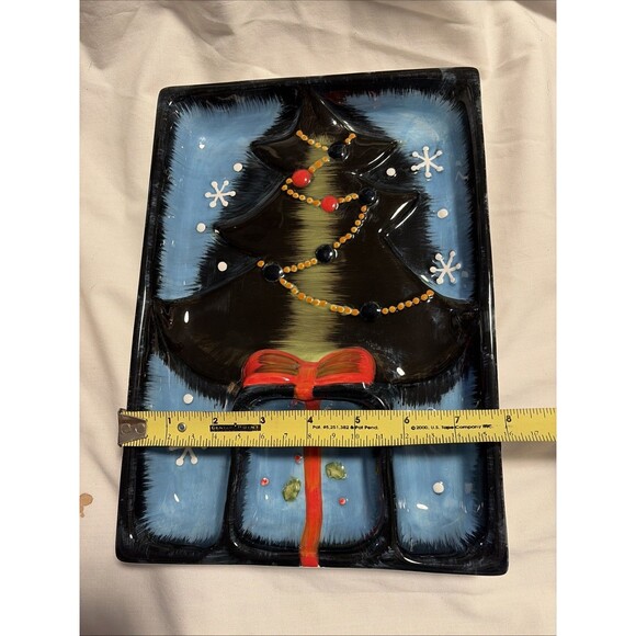 Christmas Tree Dolomite Chip & Dip Veg Plate Holiday Serving Platter Porcelain - Picture 3 of 5